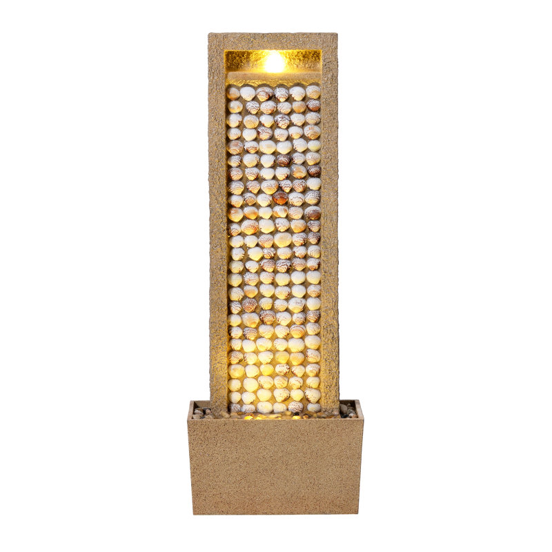 Outdoor Coastal-Style Water Fountain with Warm Glow Lighting & Pump For Patio/Garden, Seashells