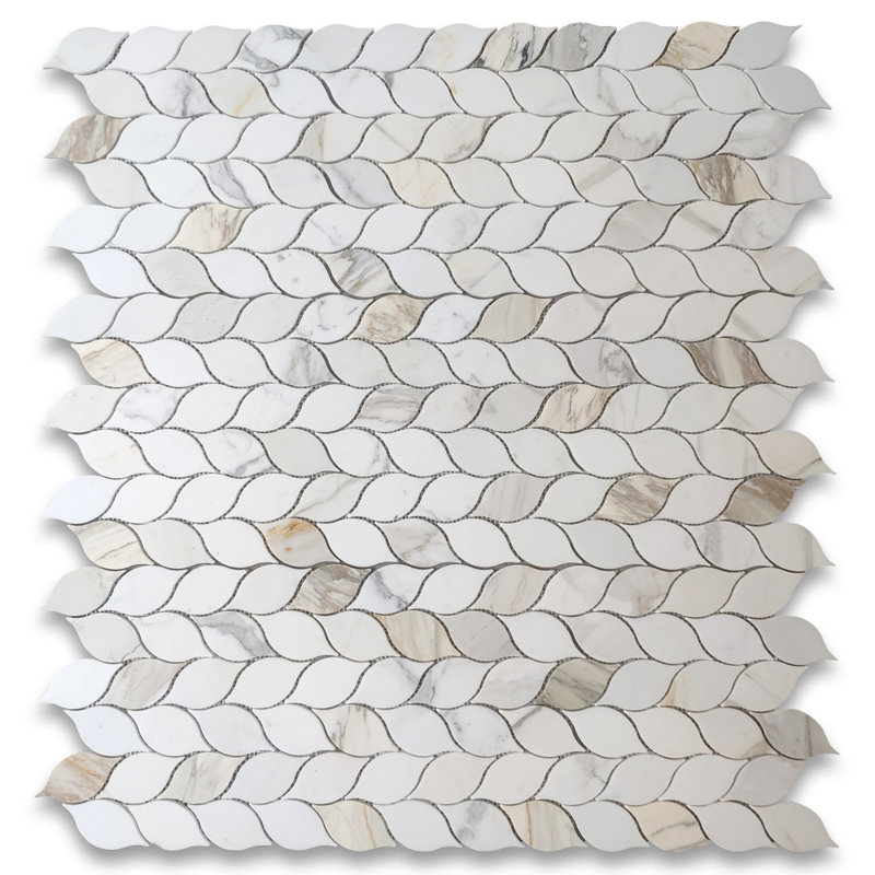 Calacatta Gold Marble Leaf Shape Medi Mosaic Tile, Honed