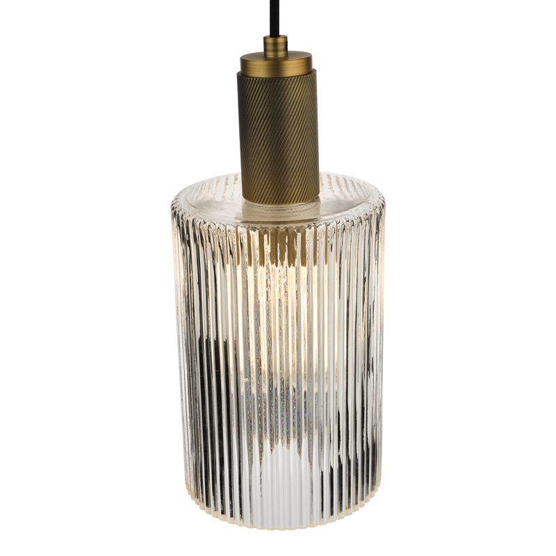 Nikolas 1LT PENDANT CW CYLINDER GLASS, 156cm H x 15cm W x 15cm D, Natural Brass