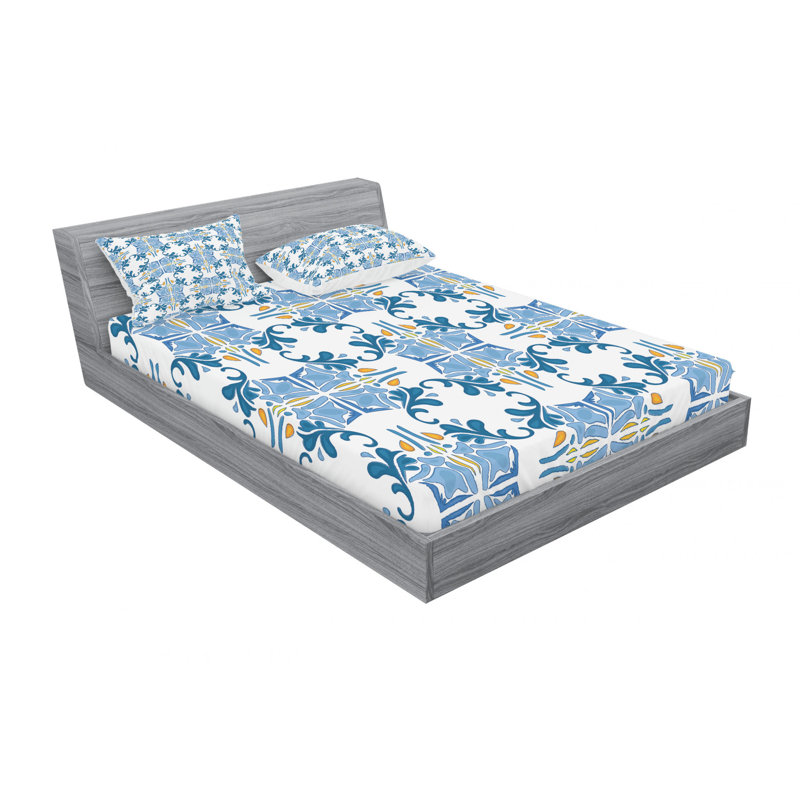 Microfiber Floral Sheet Set, Queen Sheet Set with Fitted Sheet