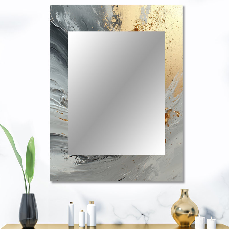 Abstract Marble In Grey And Gold Tones VI - Marble Decorative Mirror, Modern Wall Mirror, Printed Metal Art, 40" x 30"