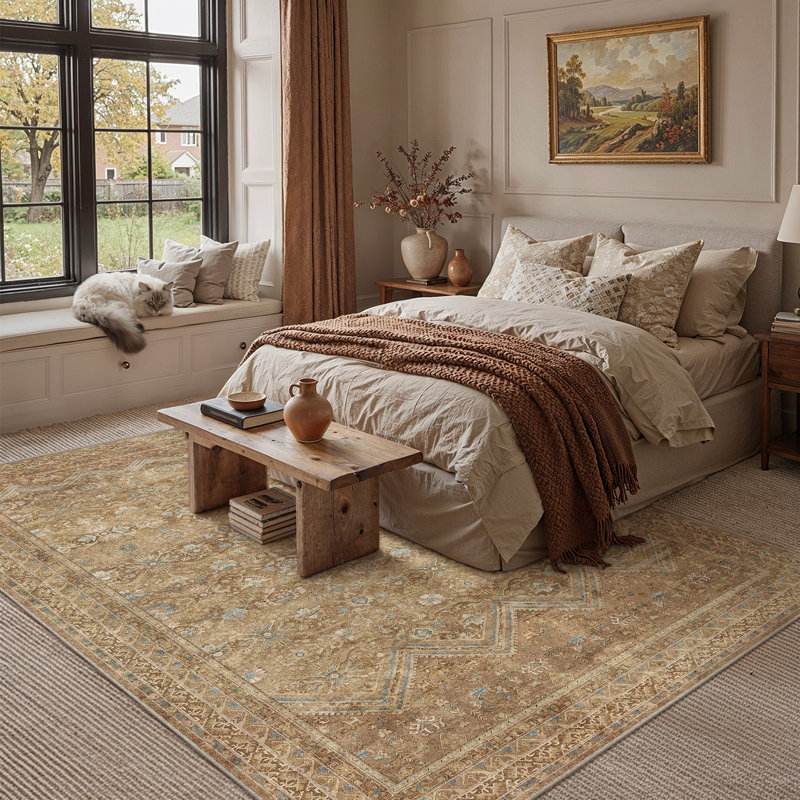 Tapis oriental brun clair avec envers antidérapant Vesper, Marron clair, Rectangulaire 8 pi x 10 pi