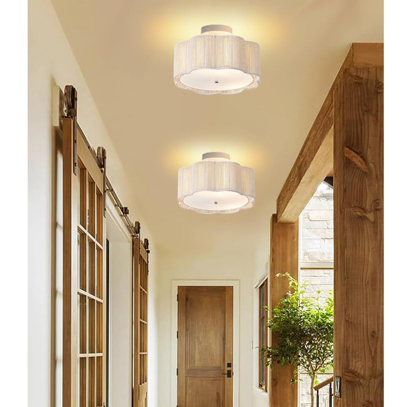 Plafonniers encastrés en rotin, luminaire de chambre de bébé 3 lumières Boho pour chambre à coucher, mini lustre en rotin, petit lustre blanc pour le couloir de la salle à manger