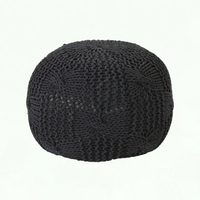 Knitted Cotton Round Pouf with Dark Gray Color