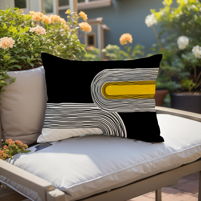 Housse et insert de coussin rectangulaire intérieur / extérieur en polyester filé Cassie, Jaune, H 14 po x l 20 po