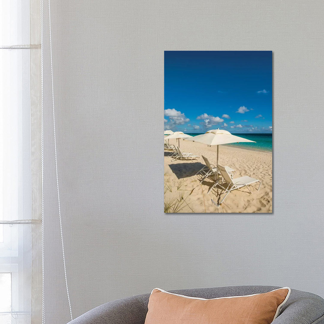 Beach Umbrellas On Grace Bay Beach II, Providenciales, Turks And Caicos Islands, Caribbean by Michael DeFreitas - Wrapped Canvas Print