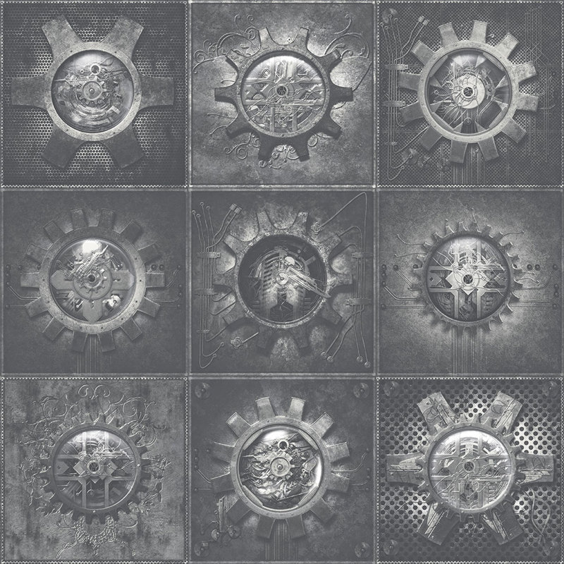 Steampunk Mechanic Motif 10m L x 53cm W Roll Wallpaper, Grey