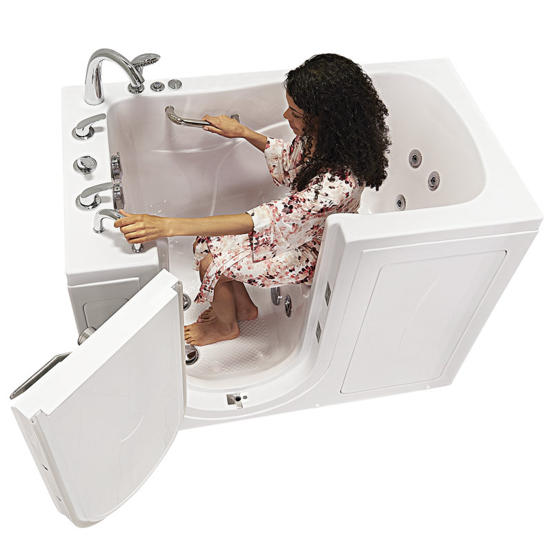Ella Monaco 32"x52" Acrylic Hydro Massage Walk-In Bathtub with Left Outward Swing Door, 5 Piece Fast Fill Faucet, 2" Dual Drain