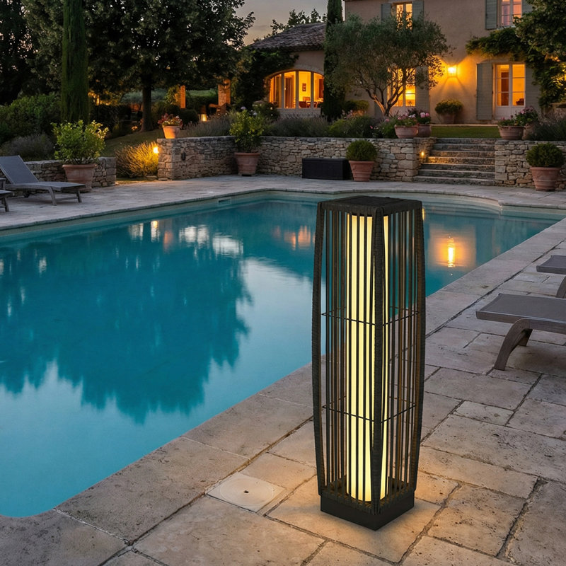 Dark Rattan Solar Floor Lamp Auto On/Off LED Lights 68 cm Dark Grey