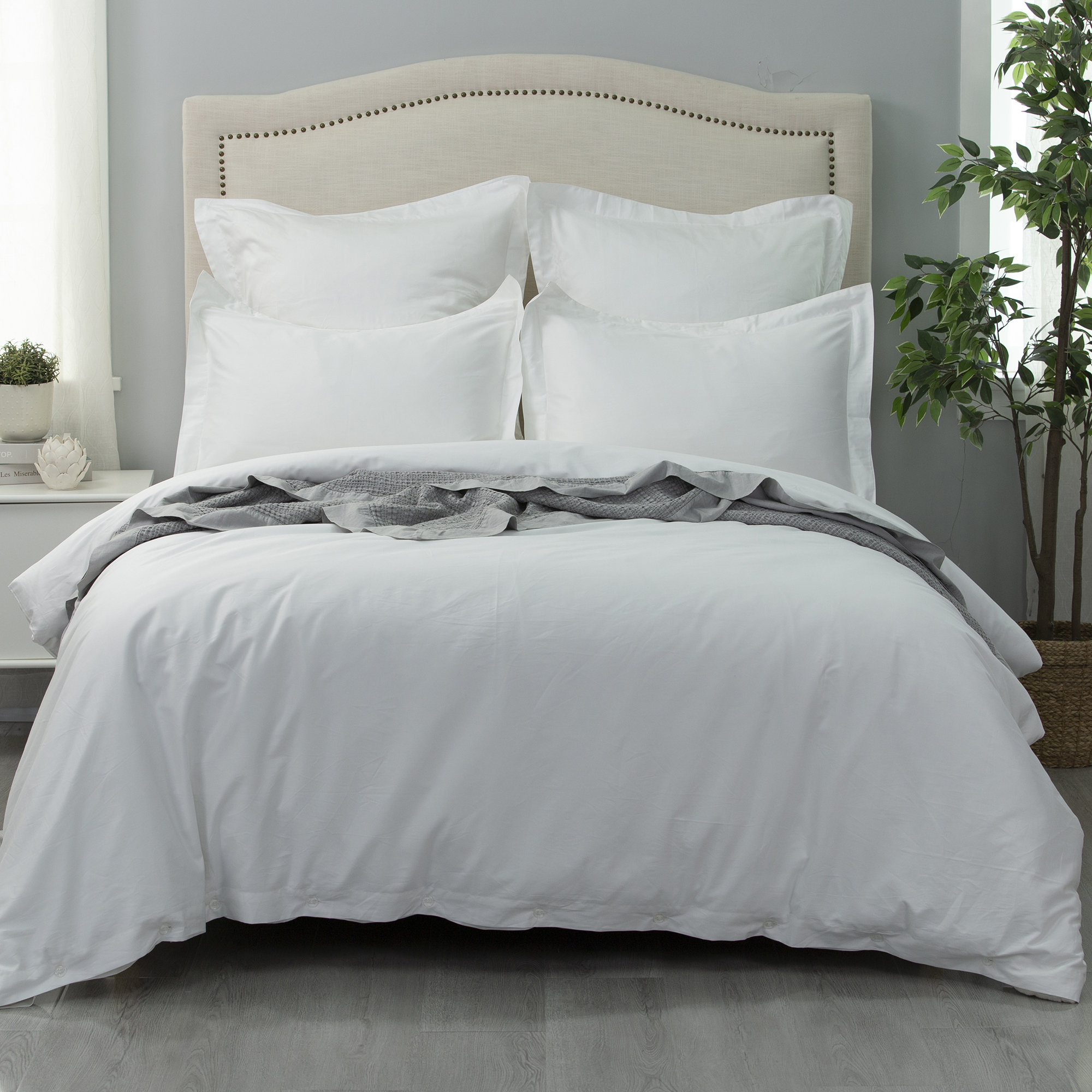  Long Staple Cotton Sateen 400 Thread Count Duvet Cover Set, Twin Duvet Cover + 1 Standard Shams, White