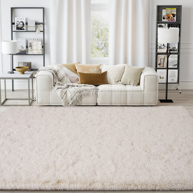 Solid Rug Soft Fluffy Cream White Indoor Area Rug for Living Room Bedroom Nursery Kids Room, Rectangle 9' x 12', Cream White