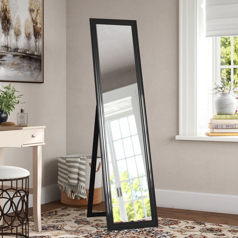 Wood Floor Mirror, Black