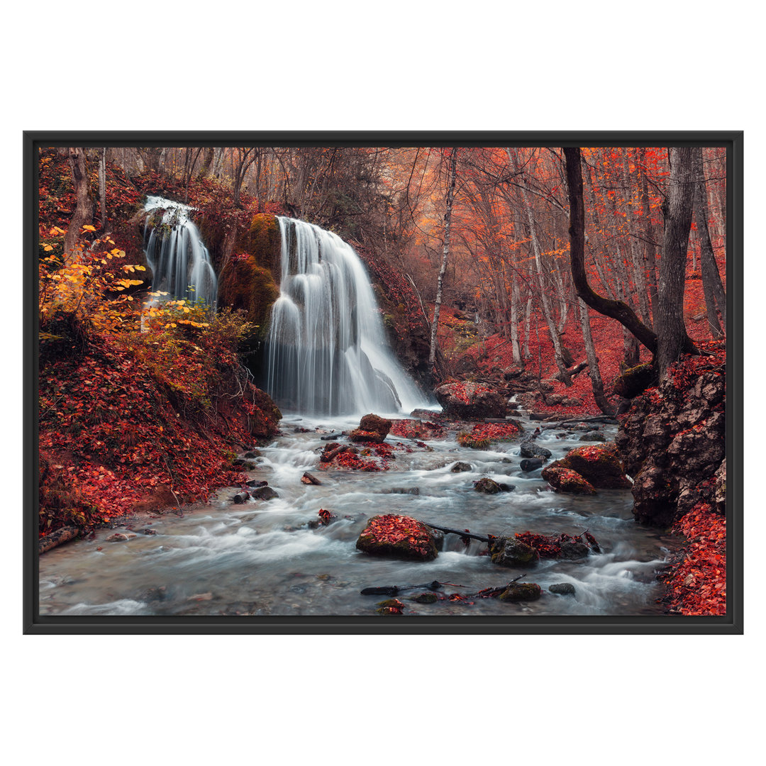 Gerahmtes Wandbild WasserfallWald