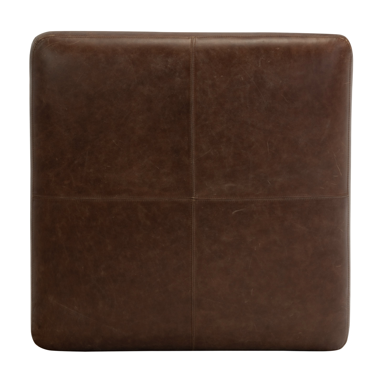 Heafield Square 35" Wide Full-Grain Genuine Italian Leather Ottoman, Chocolate Brown Genuine Leather