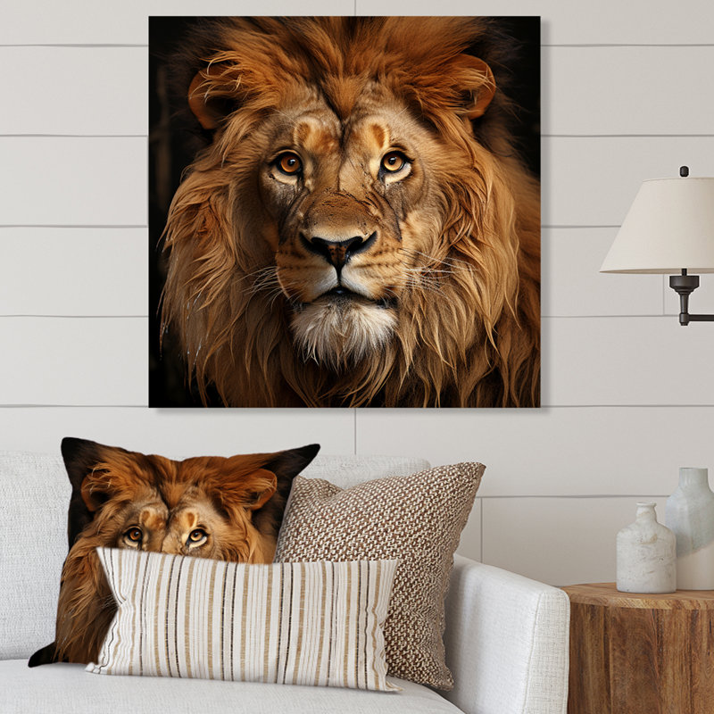 Lion brun majestueux, portrait photo II - lion, décoration murale animal, H 16 po x l 16 po