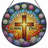 7.8"H Glowing Cross Stained Glass Window Panel-1429721923