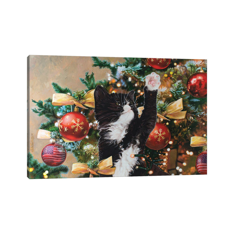 «Il était une fois un chaton dans un arbre de Noël», reproduction d'art sur toile tendue