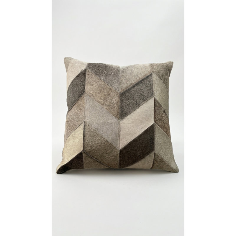  Square Chevron Patch Cowhide Pillow Cover & Insert