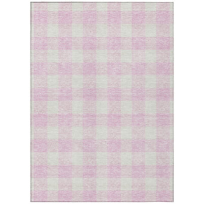 9' X 12' Pink And Gray Plaid Washable Indoor Outdoor Area Rug