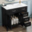 Meuble-lavabo noir de 36 po avec lavabo, bois d'hévéa et matériau, armoire à tiroirs, autoportant, assemblage requis pour le meuble-lavabo, tiroirs autoportants, lavabo en céramique massif, beaucoup de rangement-903084527