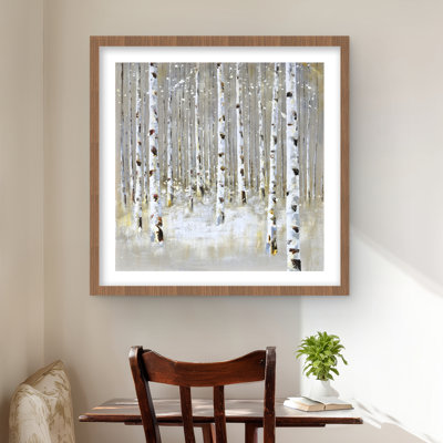 Birch Forest by Winter - Brown Snow Framed Matted Print