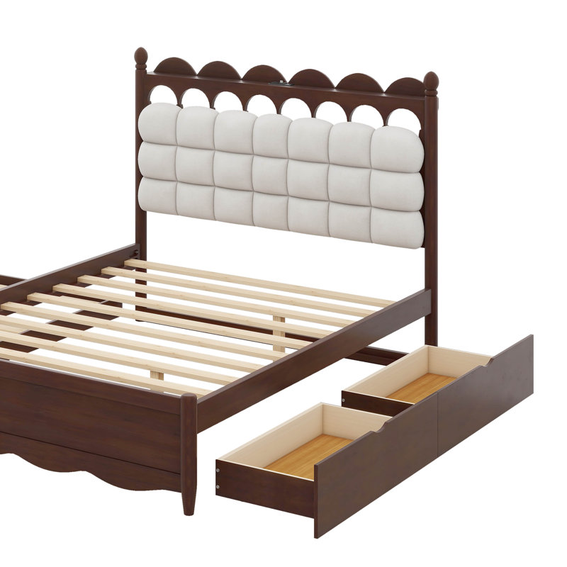 Lit plateforme en bois robuste avec tiroirs coulissants et lit gigogne gigogne simple TG, Noyer