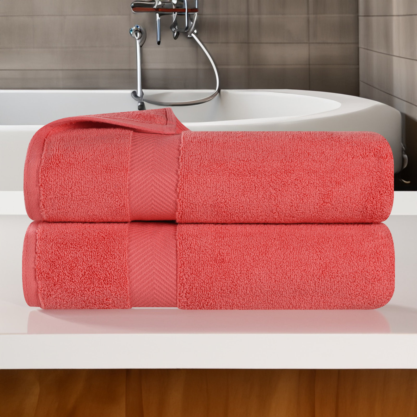 Hamachi 6-Piece Cotton Towel Set, Coral, Bath Towels - 2 Pack