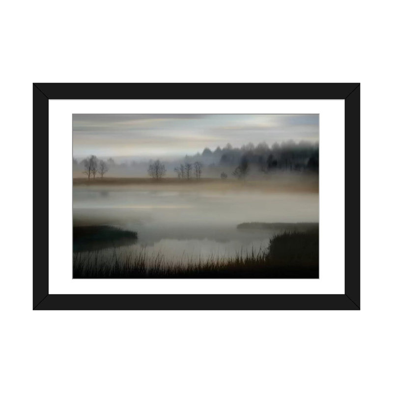 « early matin », impression sur toile, H 16 po x l 24 po x P 1 po, Papier d'art encadré noir, Blanc