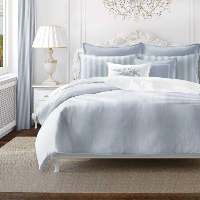 Ruben Stripe Cotton Reversible Coverlet Set, Twin Coverlet/Bedspread + 2 Standard Shams, Cornflower