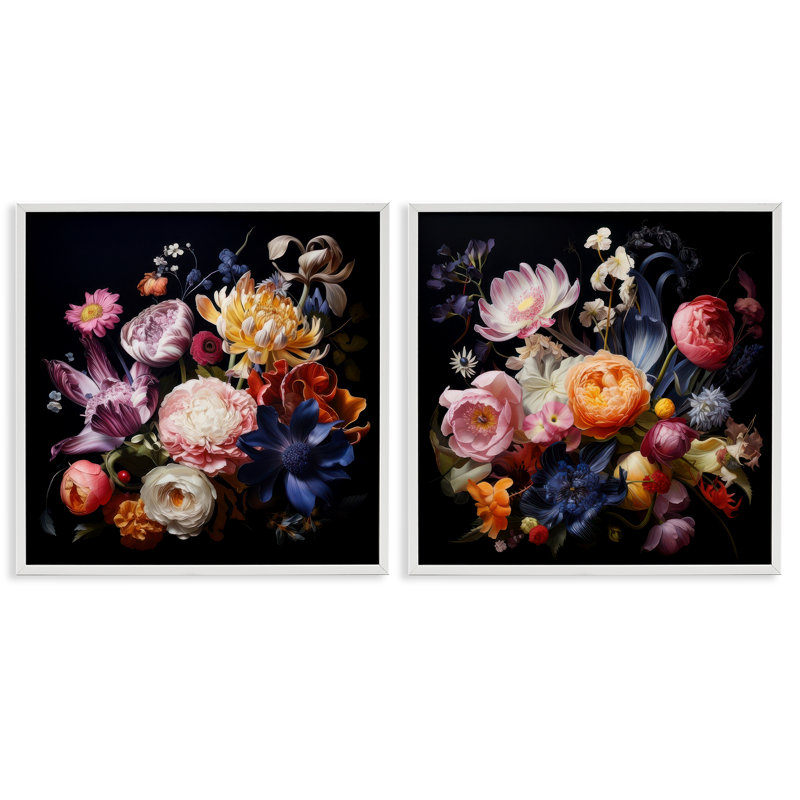 «Exquis Floral Arrangement», ensemble de 2 giclées encadrées par Lazar Studio, Estampe numérique encadrée blanc bord de mer