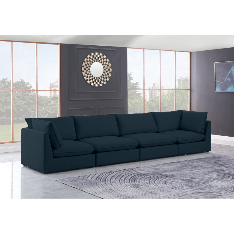 Tupman Upholstered 160'' Sofa, Navy Linen Textured Fabric
