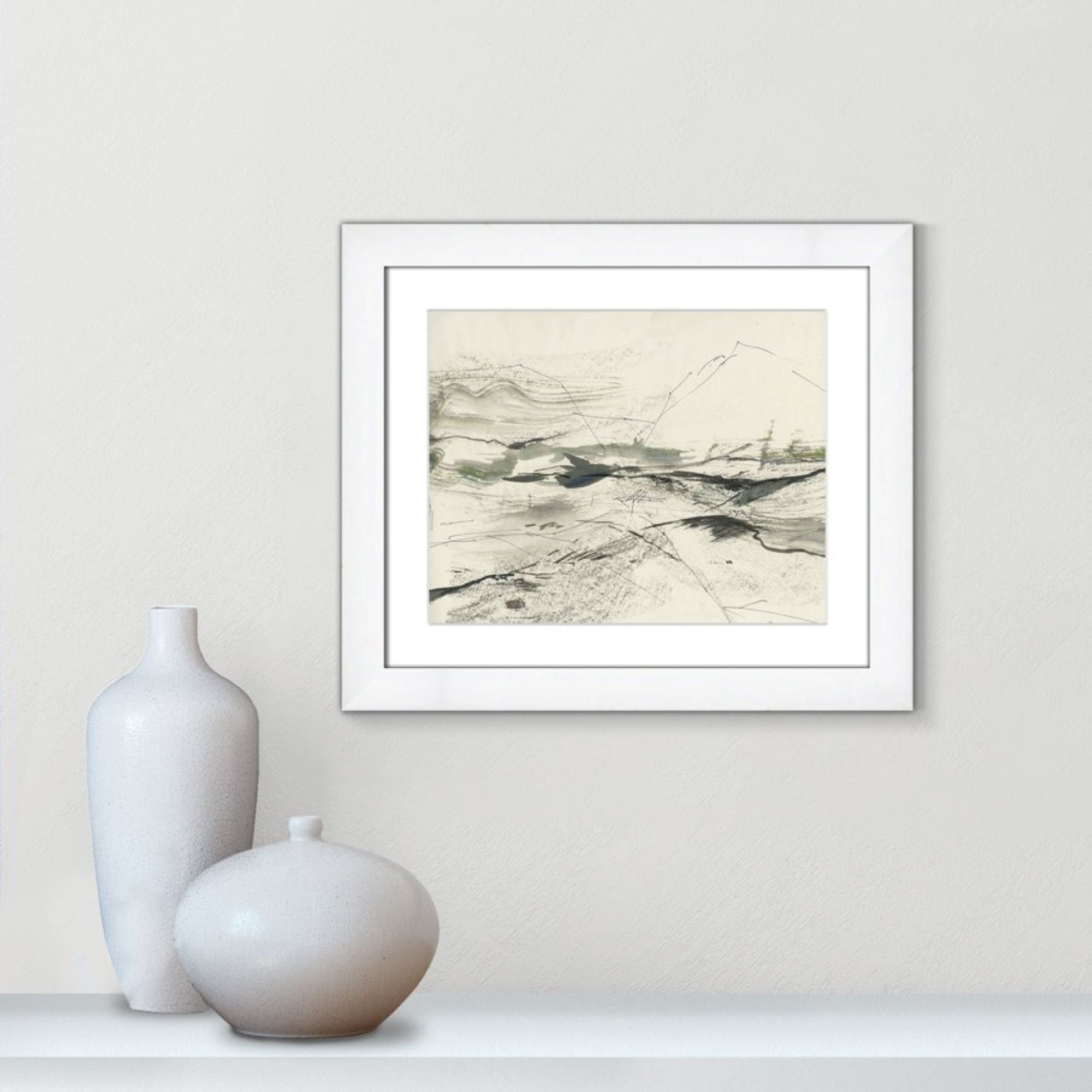 Green Sketches by PI Studio, White, White Cube Picture Framed, 17.5" H x 20.5" W x 1.25" D