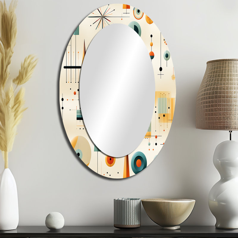Décoration murale Mid-Century géométrique résurgente - miroir ovale orange, H 36 po x l 24 po