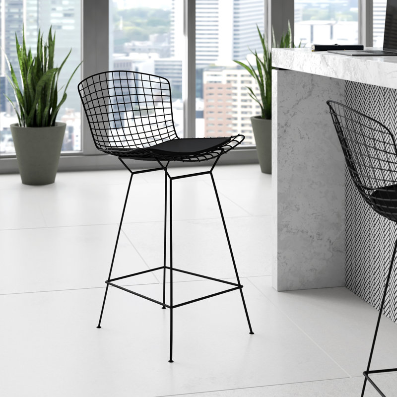 Tabouret de bar et de comptoir, Noir, Cuir noir, Tabouret de comptoir (siège d'une hauteur de 26 p