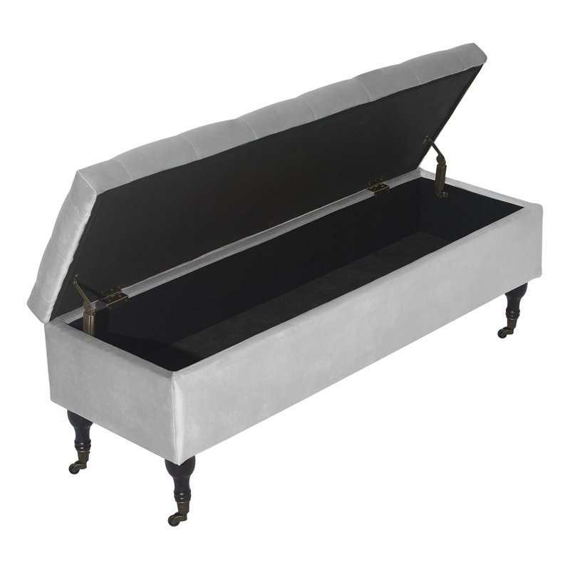 Collette Chic Tufted Upholstered Storage Bench, French Pearl Gray Velvet