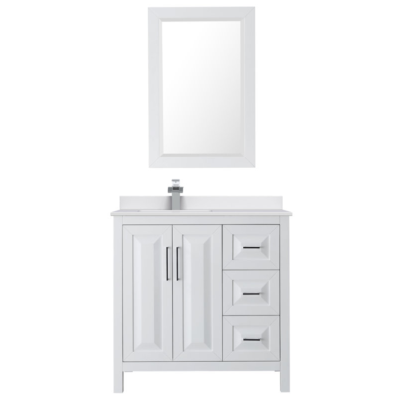 Daria 36'' W Single Vanity, White Cultured Marble, White, Polished Chrome