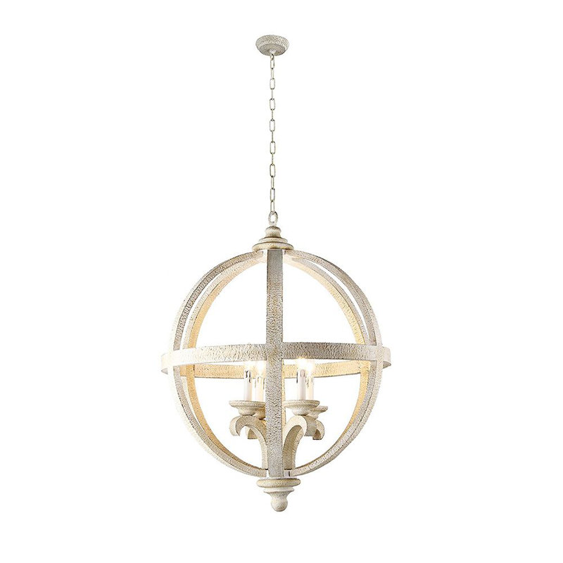 4 - Light Wood Dimmable Globe Chandelier