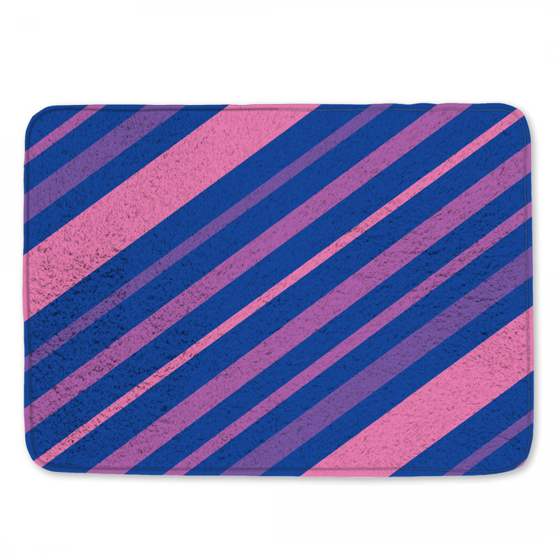 Tapis de bain rose et bleu rayé, L 24 po x L 17 po