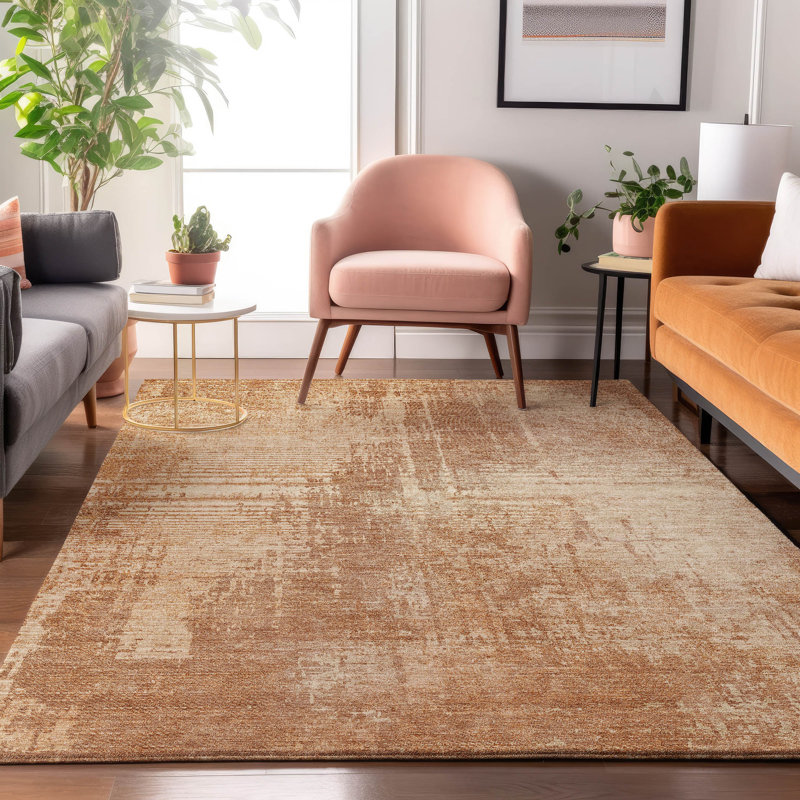 Premium Machine Washable Prisco Terracotta Rug, Rectangle 5' x 7'6"
