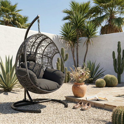 42-Inch Extra Wide U-Base Hanging Egg Chair With 8-Inch Cushion, 400Lb Capacity, Weatherproof PE Rattan And Waterproof Cover For Outdoor Use