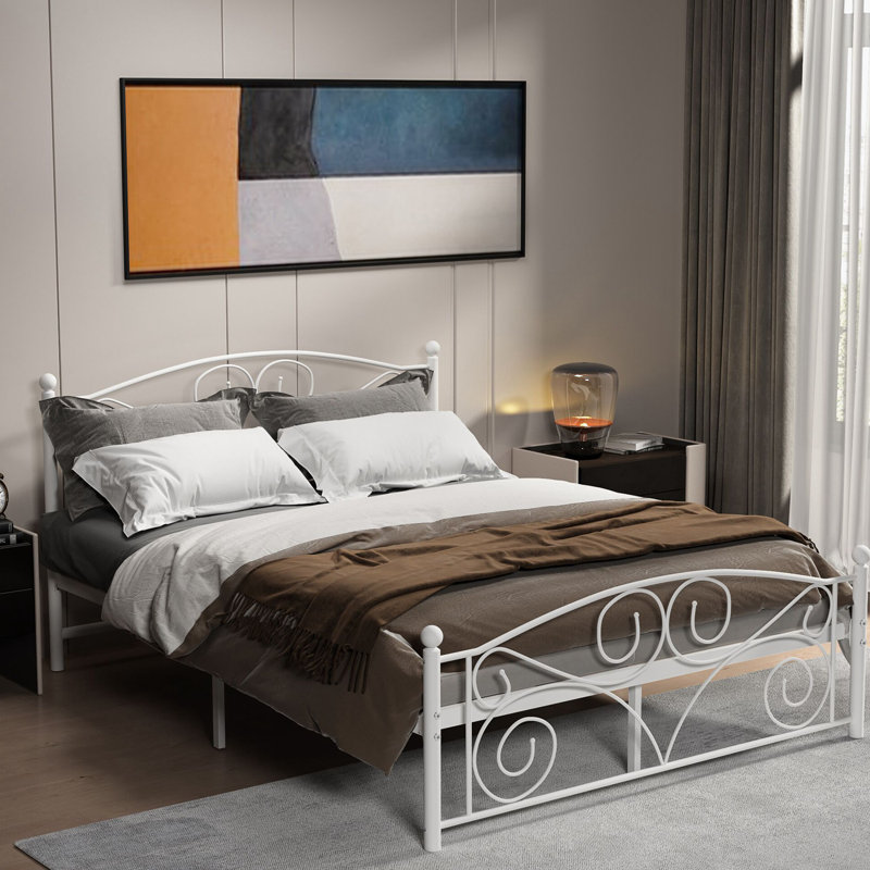 38.64'' Steel Bed Frame with Open Headboard, Queen