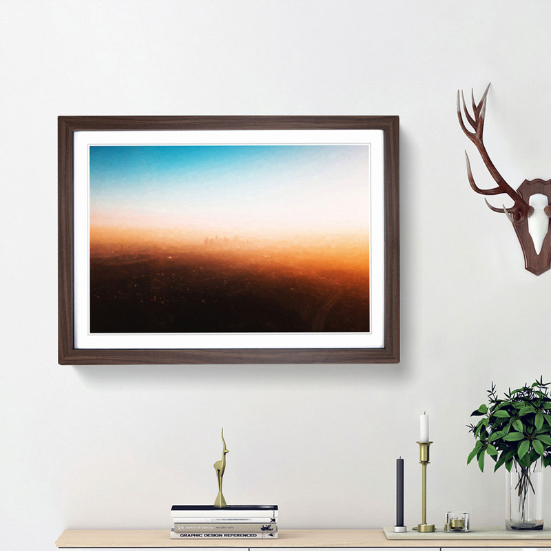 The Downtown Los Angeles Skyline - Picture Frame Graphic Art Print, 62cm H x 87cm W x 2cm D, Walnut Framed