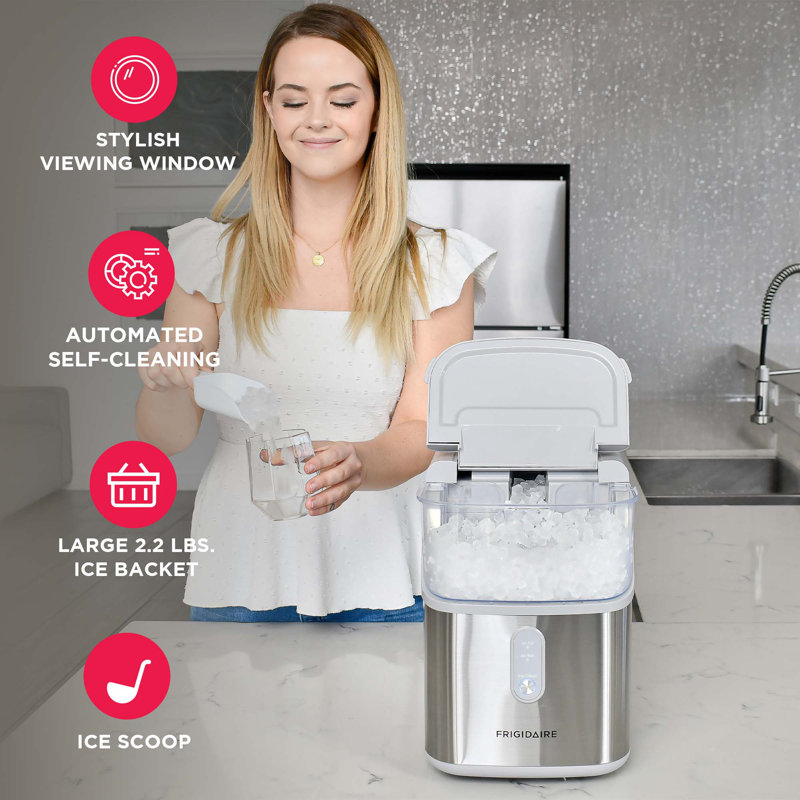Frigidaire Nugget Ice Maker with 33 lbs. Capacity, Countertop Nugget Ice Machine with Transparent Window