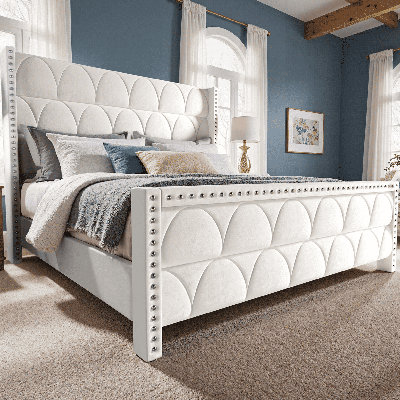 56" Velvet Wingback Bed