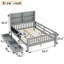 Lit plateforme double avec tableau noir, lit plateforme en bois massif avec tiroirs et tablettes de rangement, design amusant et peu encombrant, gris-1169432782