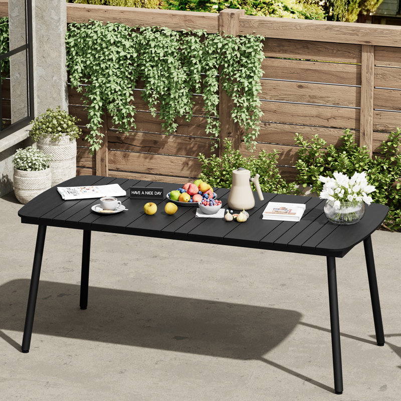 Table de salle à manger de patio ovale avec trou pour parasol et structure en aluminium, Noir