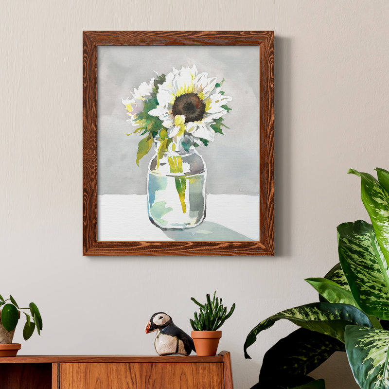 Tournesol I - peinture sur toile encadrée, H 20 po x l 17 po x P 1,5 po, Cadre en érable