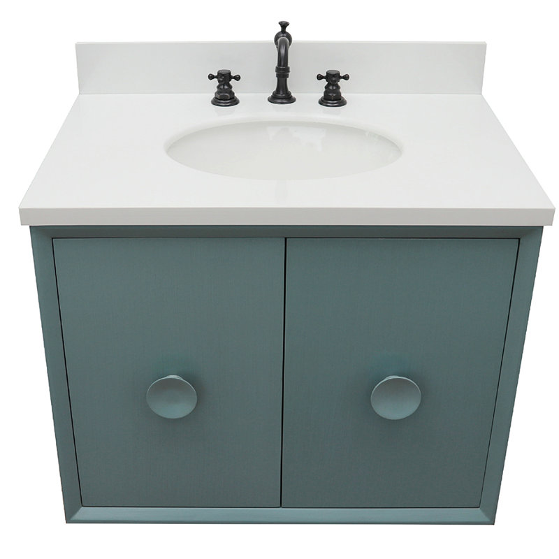 Crumley 31'' Single Bathroom Vanity with Top, Aqua Blue/White Quartz