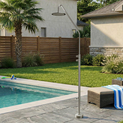 Douche d'extérieur autoportante en acier inoxydable H 92 po