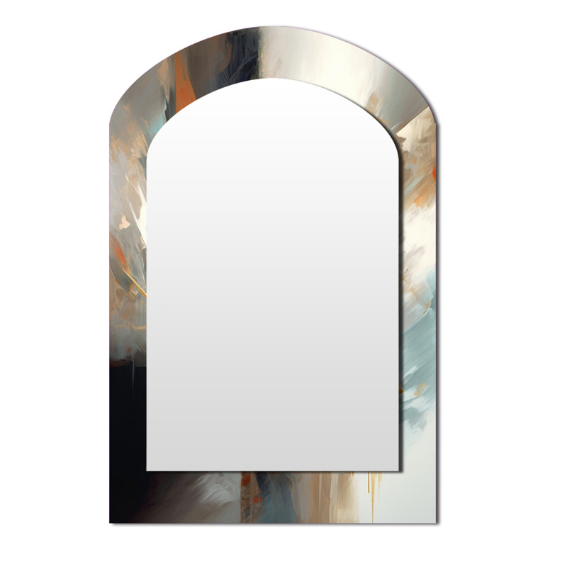 Orange And Blue Abstract Mixed Colours IV - Large Arched Wall Mirror On Metal, 43" x 33"